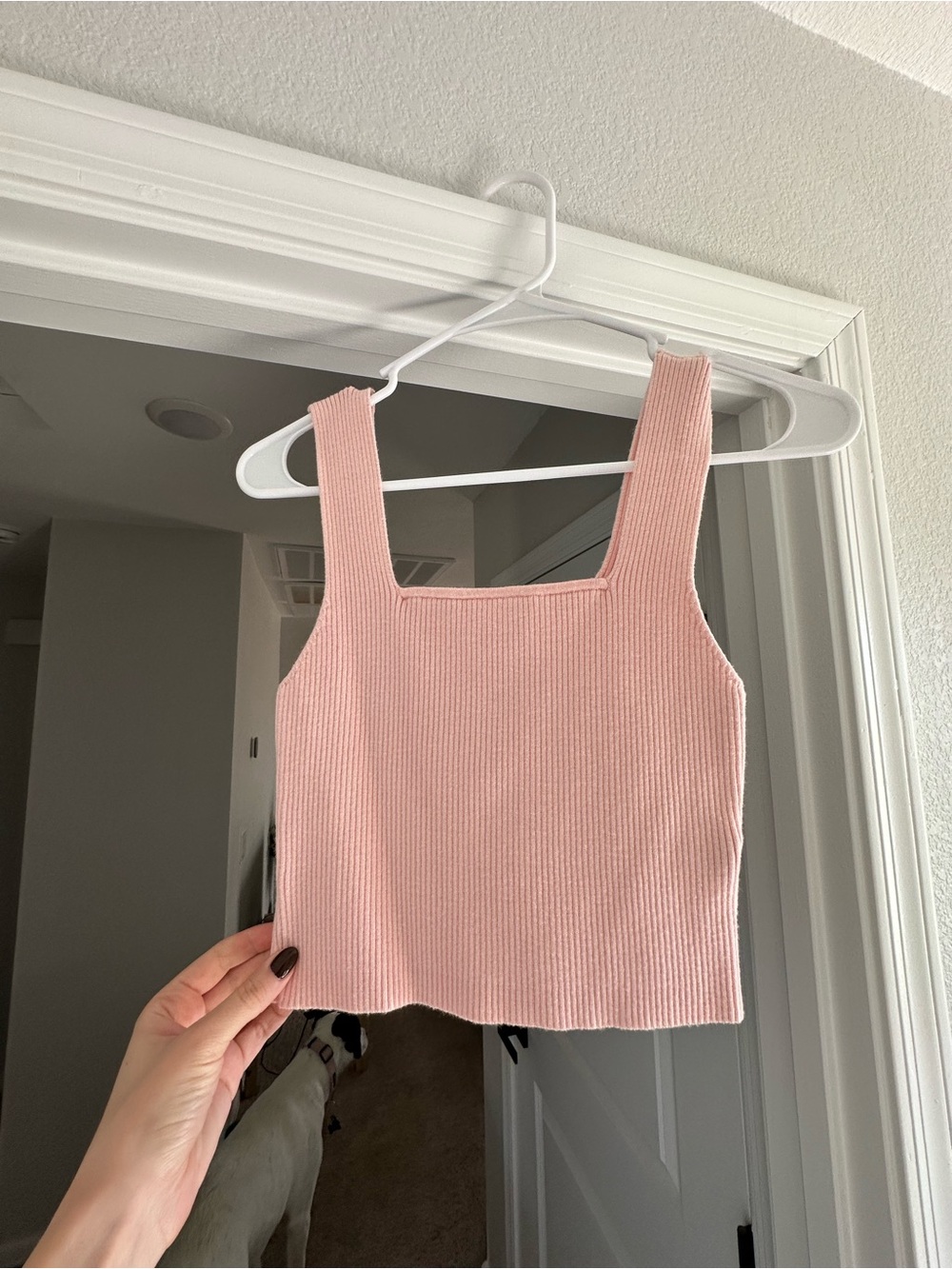 SHEIN Blush Pink Ribbed Square-Neck Crop Tank